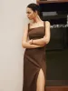 Cotton & Linen Cutout Split Long Dress sold by COMMENSE