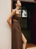 Cotton & Linen Cutout Split Long Dress sold by COMMENSE