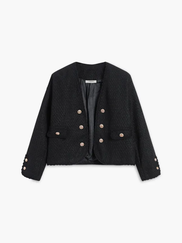 Tweed Metallic Button Pocket Jacket sold by COMMENSE