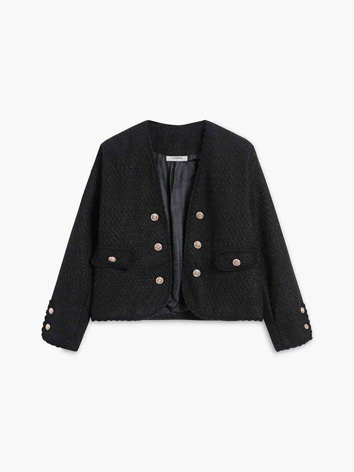 Tweed Metallic Button Pocket Jacket sold by COMMENSE