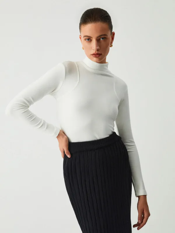Solid Mock Neck Long Sleeve Top sold by COMMENSE