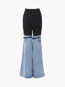 Belted Patchwork Denim Wide Leg Jeans sold by COMMENSE