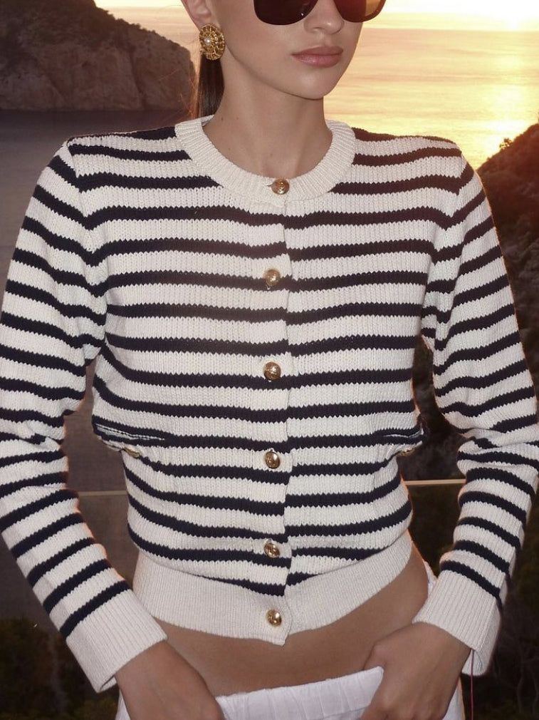 Old Money Stripe Aesthetics Cardigan sold by COMMENSE