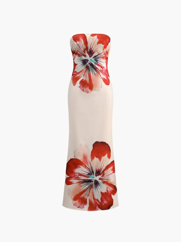 Floral Print Off-Shoulder Tube Long Dress sold by COMMENSE