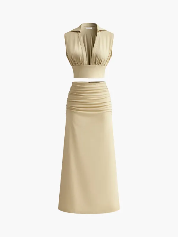 Pleated Sexy Corset Midi Skirt Set sold by COMMENSE