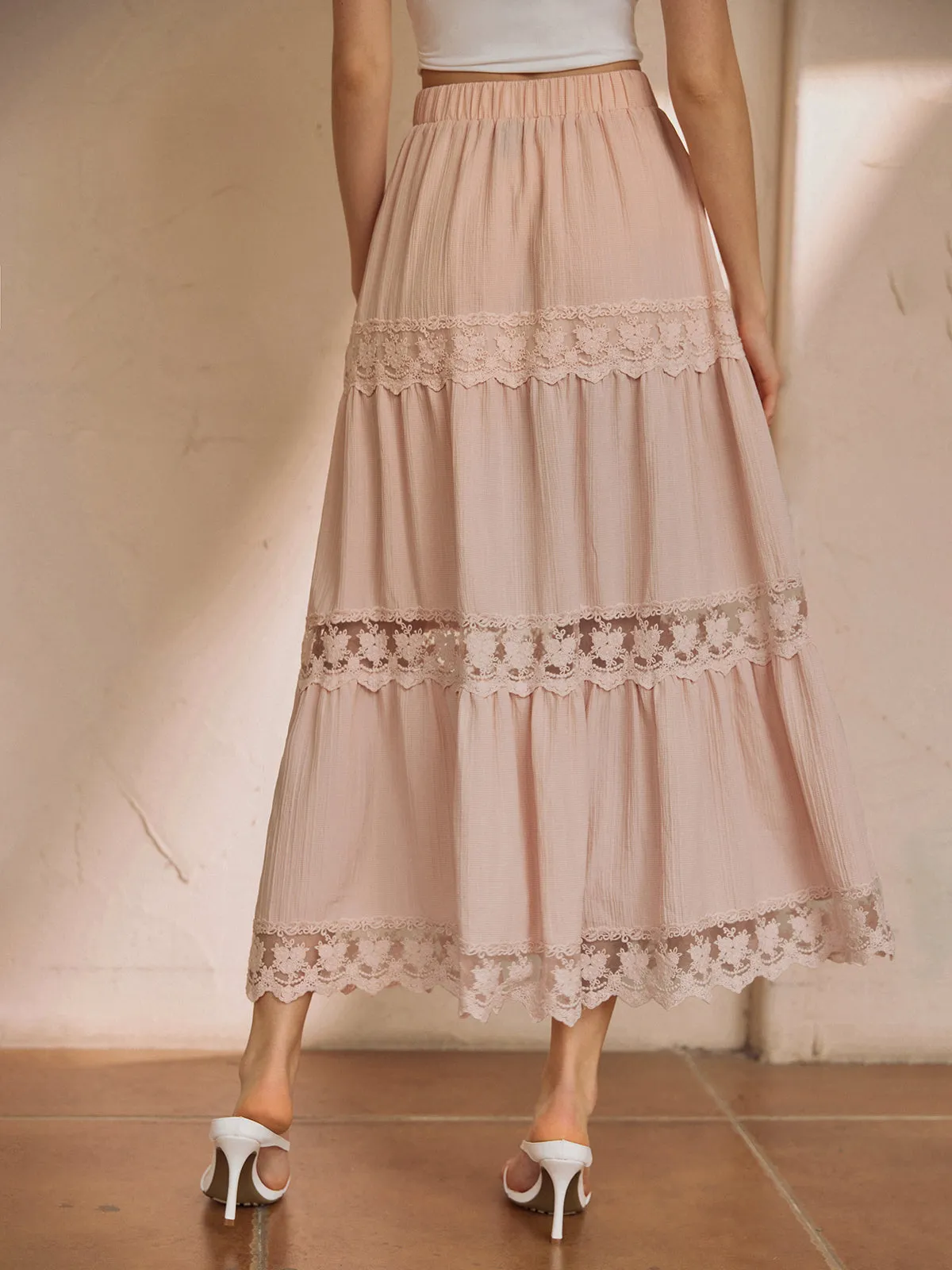 Cotton Blends Lace Trim Maxi Skirt sold by COMMENSE product image thumbnail 4