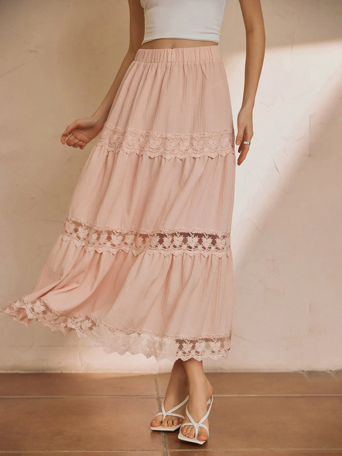 Cotton Blends Lace Trim Maxi Skirt sold by COMMENSE product image thumbnail 2