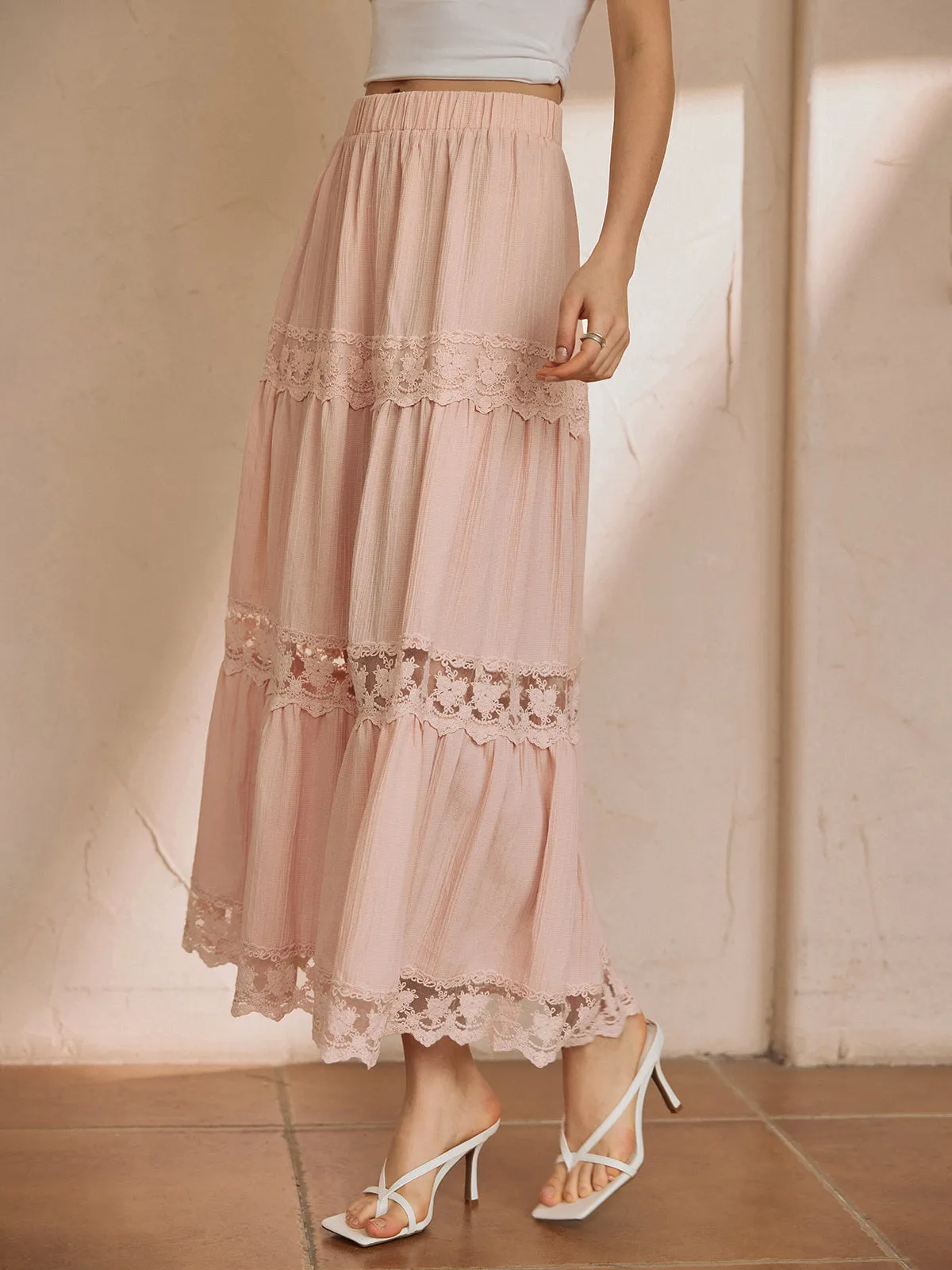 Cotton Blends Lace Trim Maxi Skirt sold by COMMENSE product image thumbnail 3