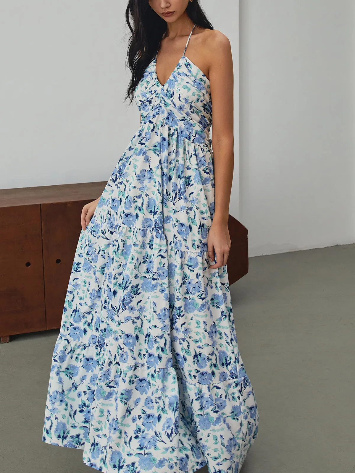 Floral Print Halter Long Dress sold by COMMENSE product image thumbnail 4