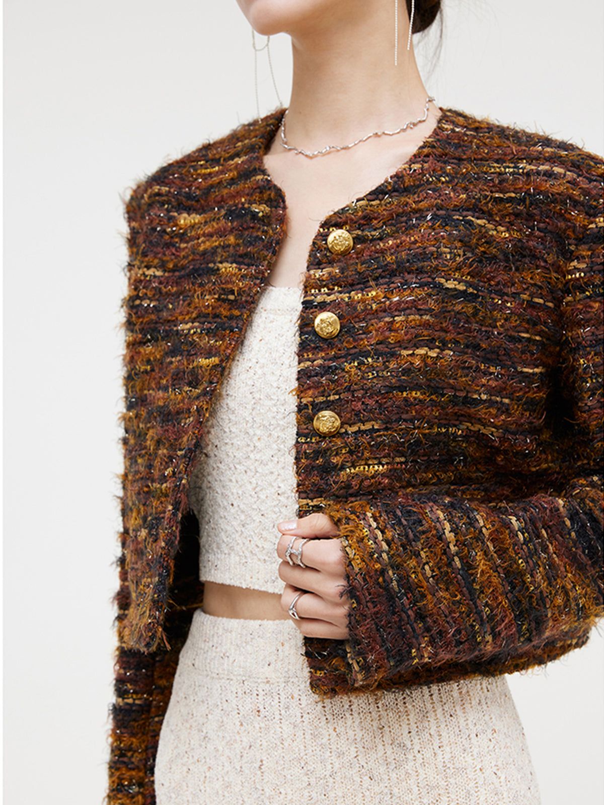 Button Down Tweed Short Jacket sold by COMMENSE