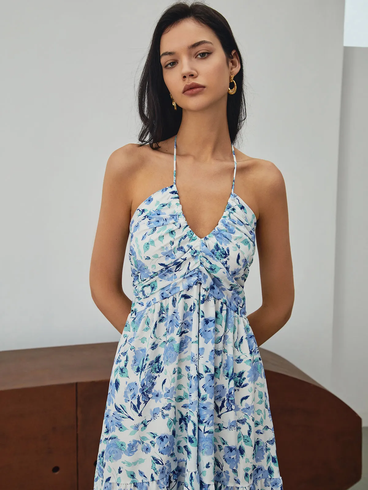 Floral Print Halter Long Dress sold by COMMENSE product image thumbnail 5