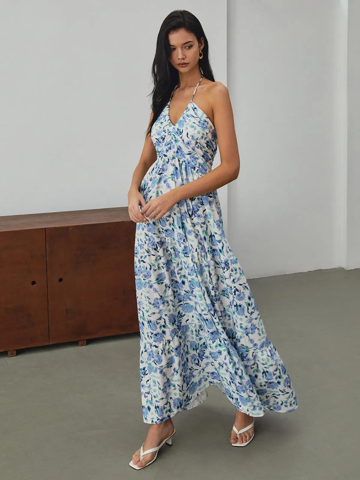 Floral Print Halter Long Dress sold by COMMENSE product image thumbnail 3