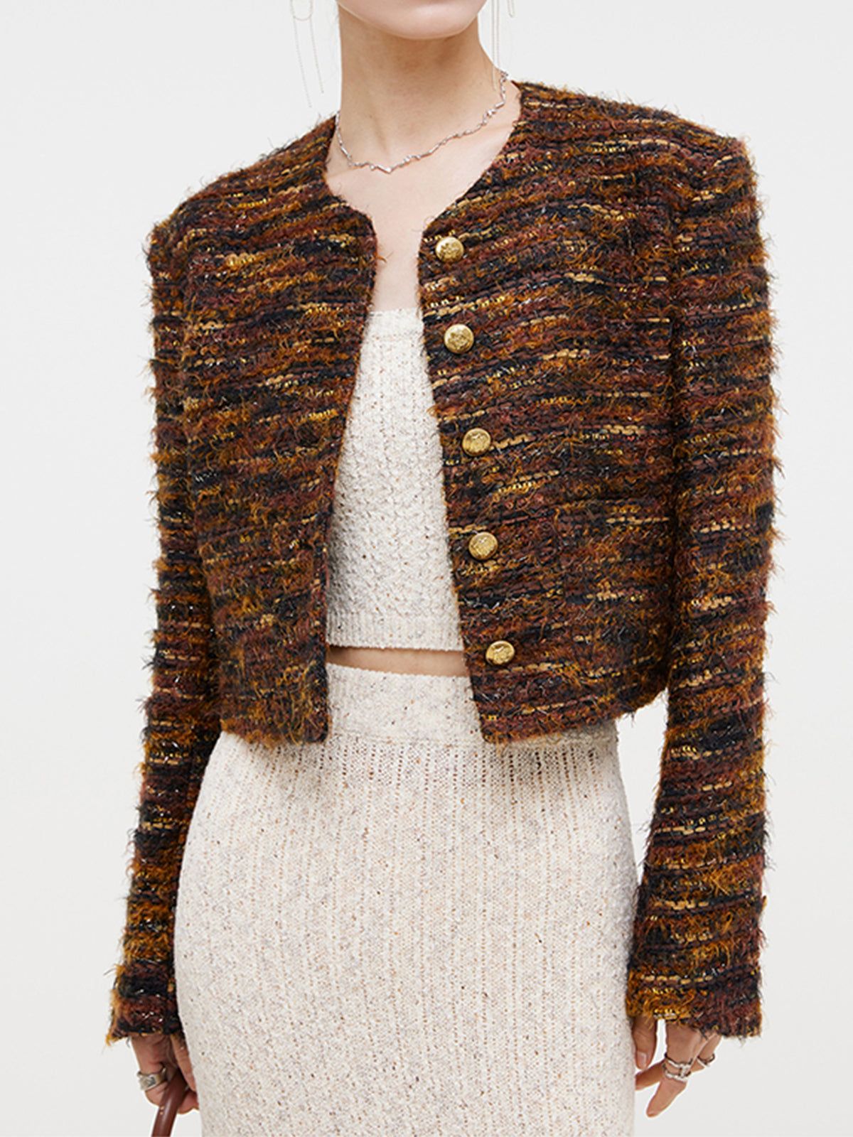 Button Down Tweed Short Jacket sold by COMMENSE product image thumbnail 5