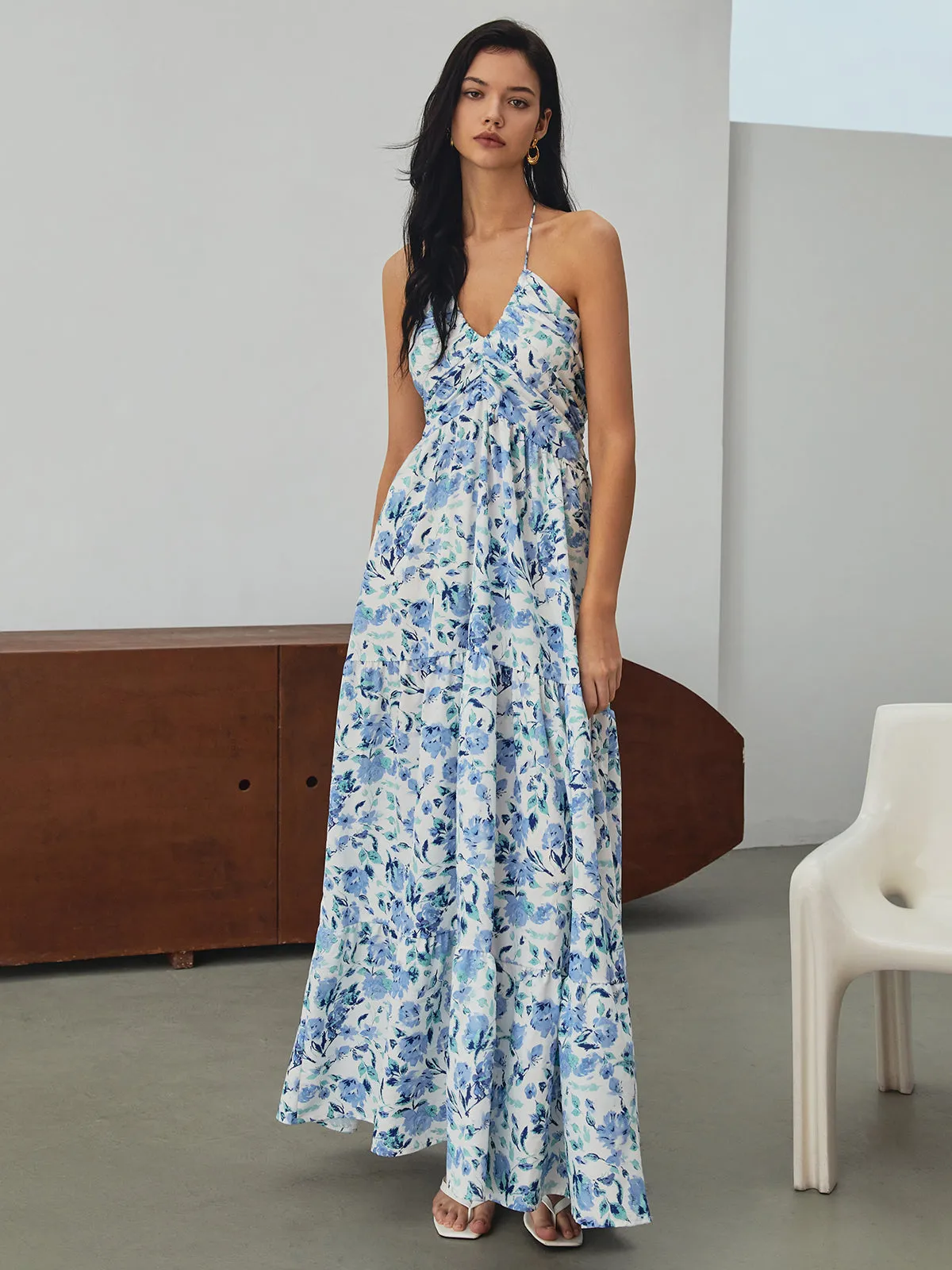 Floral Print Halter Long Dress sold by COMMENSE product image thumbnail 2