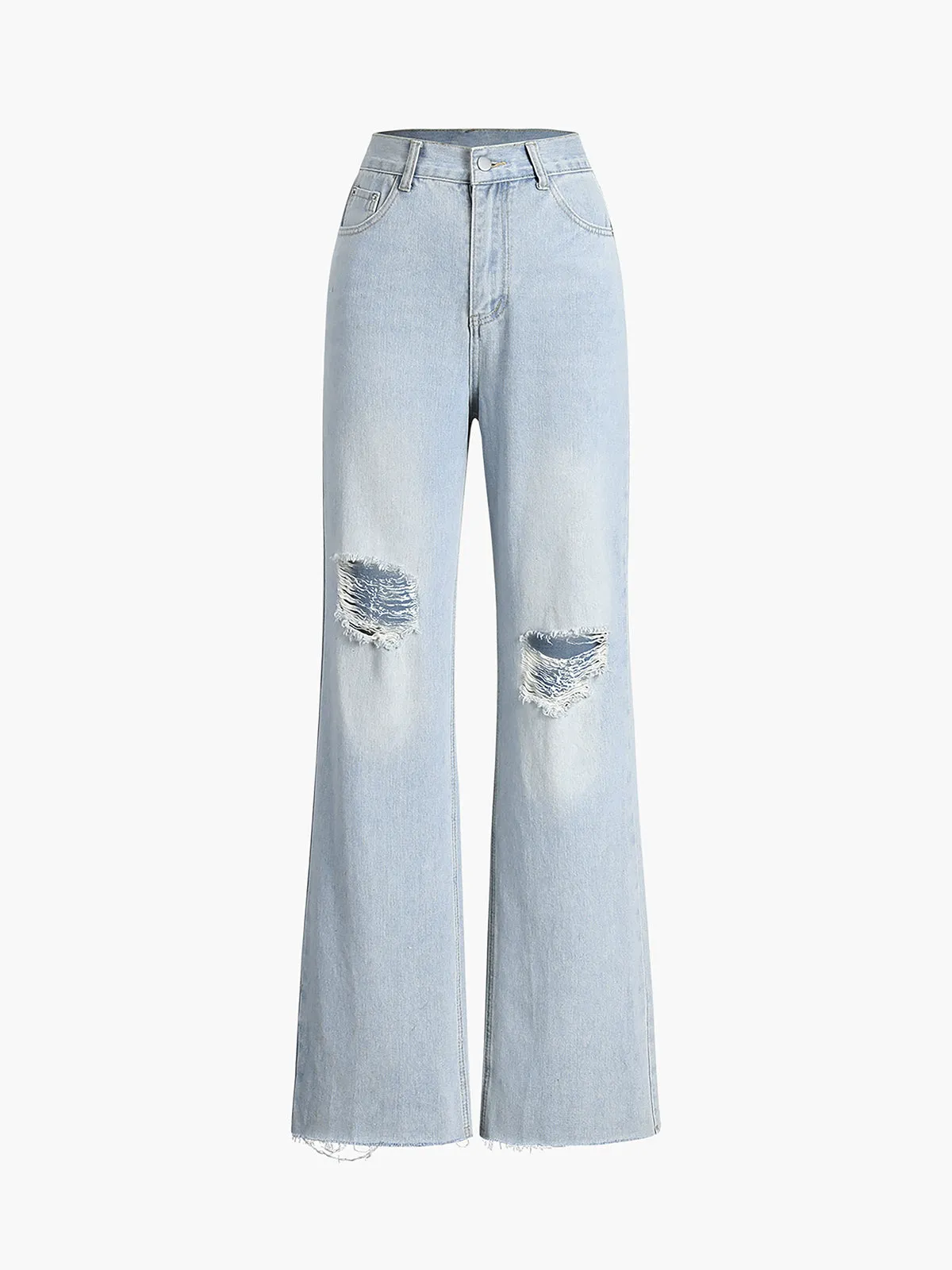 High Waist Wide Leg Ripped Jeans sold by COMMENSE