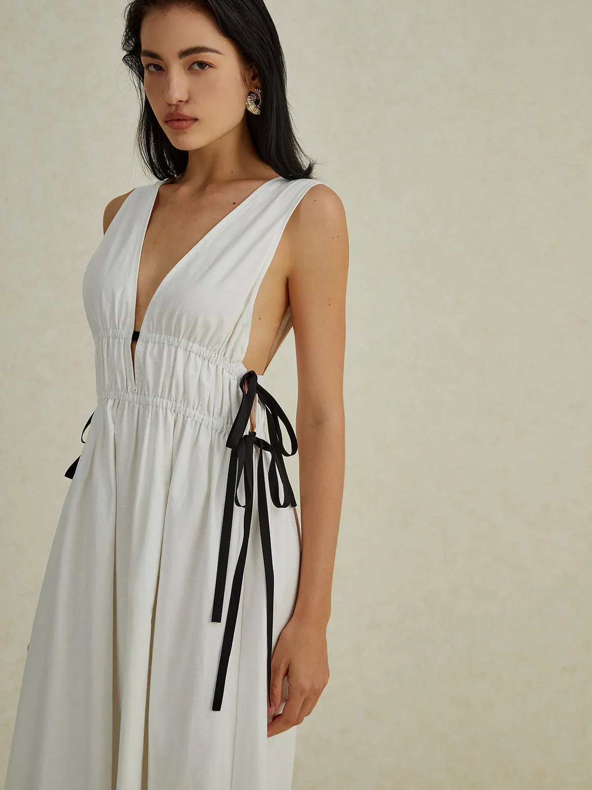 Backless V-neck Drawstring Long Dress sold by COMMENSE product image thumbnail 5