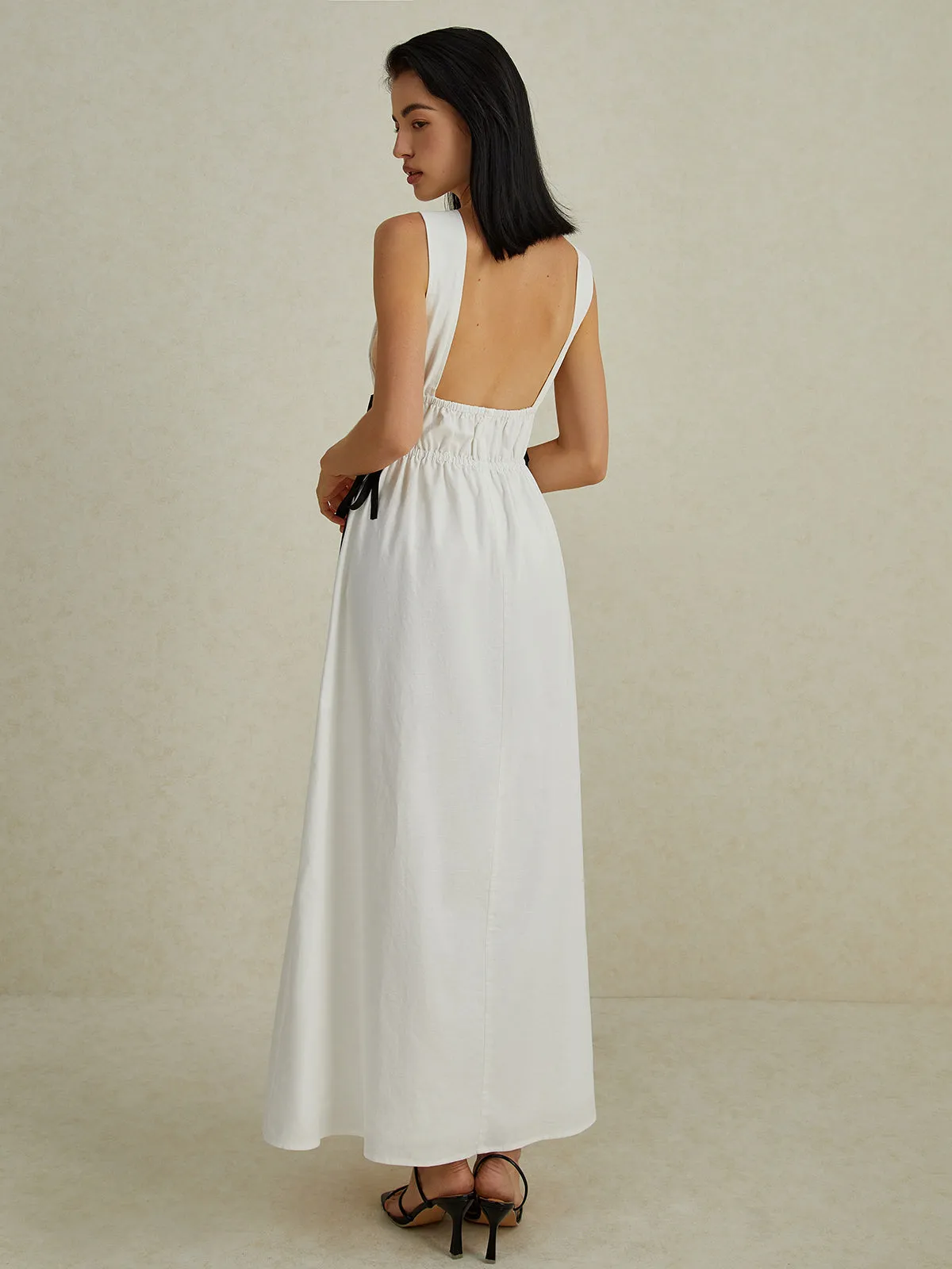 Backless V-neck Drawstring Long Dress sold by COMMENSE product image thumbnail 2