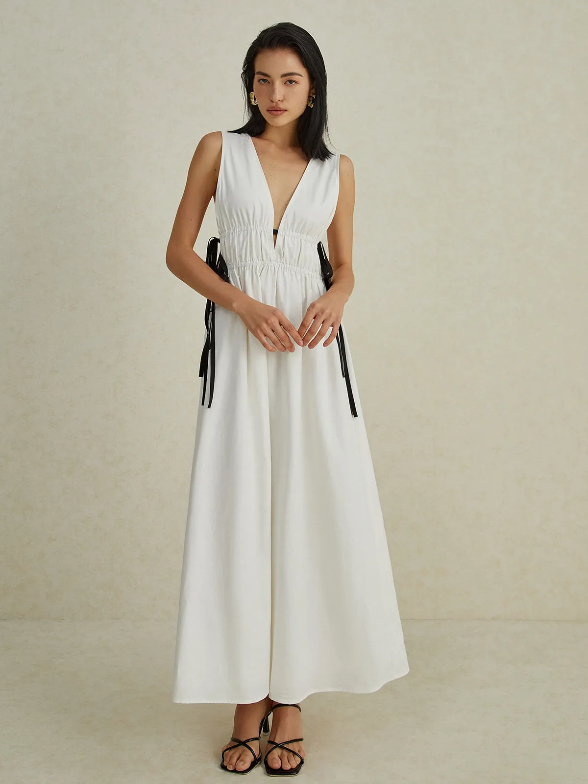 Backless V-neck Drawstring Long Dress sold by COMMENSE product image thumbnail 3