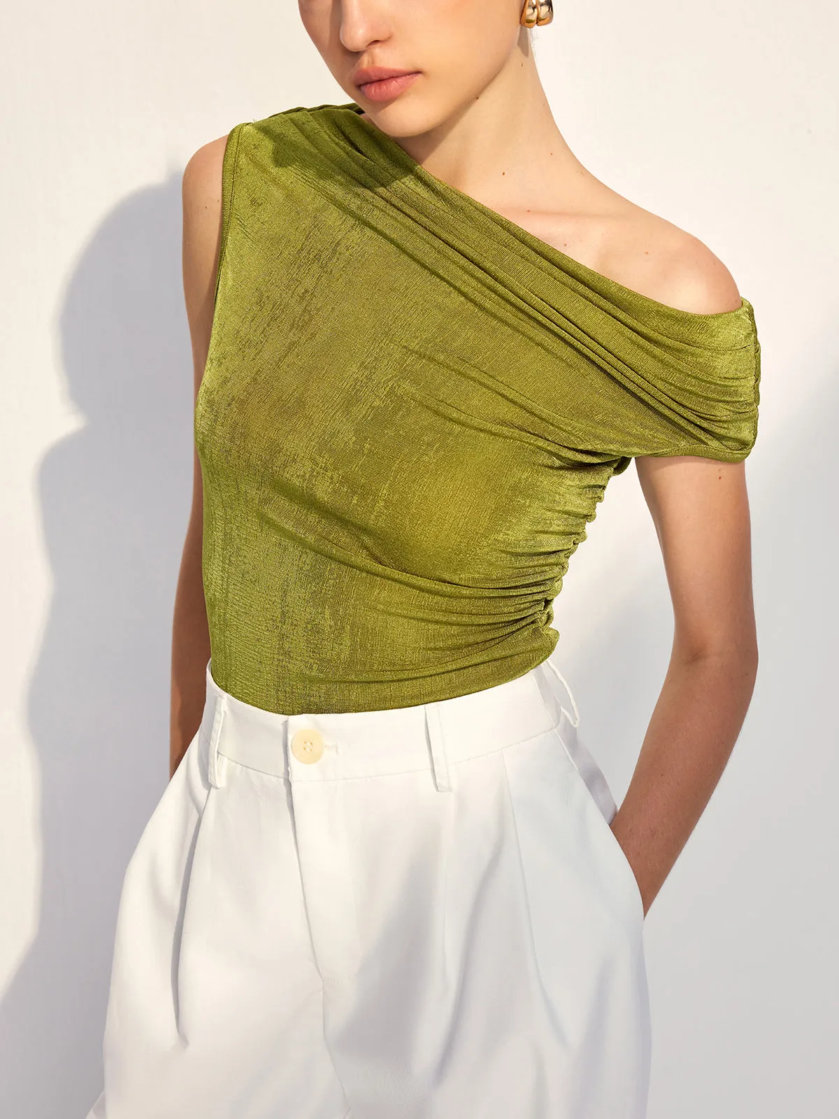 Cold Shoulder Pleated Tank Top sold by COMMENSE product image thumbnail 3