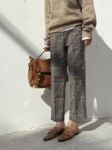 Glen Plaid Straight Leg Pants sold by COMMENSE