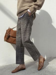 Glen Plaid Straight Leg Pants sold by COMMENSE