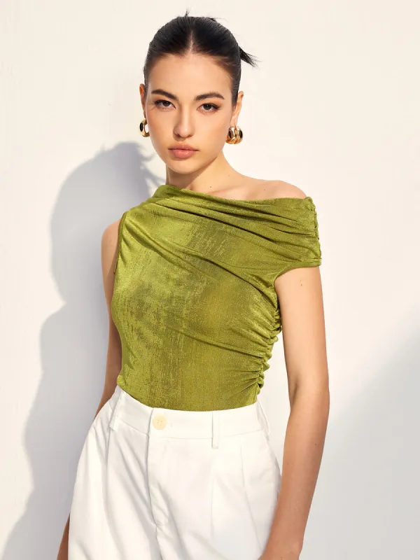 Cold Shoulder Pleated Tank Top sold by COMMENSE