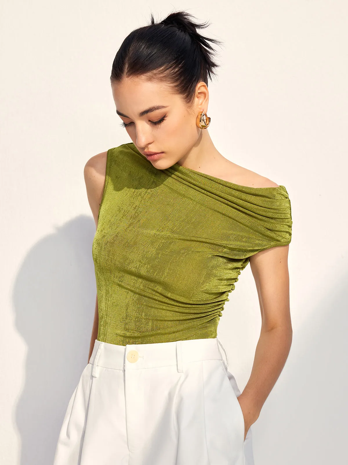 Cold Shoulder Pleated Tank Top sold by COMMENSE product image thumbnail 2