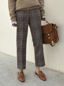 Glen Plaid Straight Leg Pants sold by COMMENSE