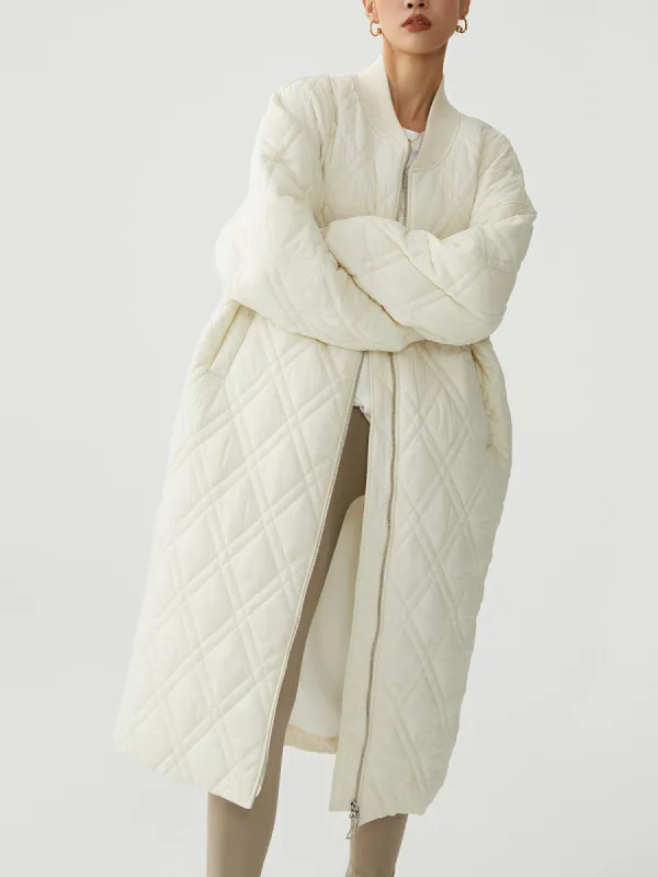 Longline Quilted Puffer Zip Up Coat sold by COMMENSE