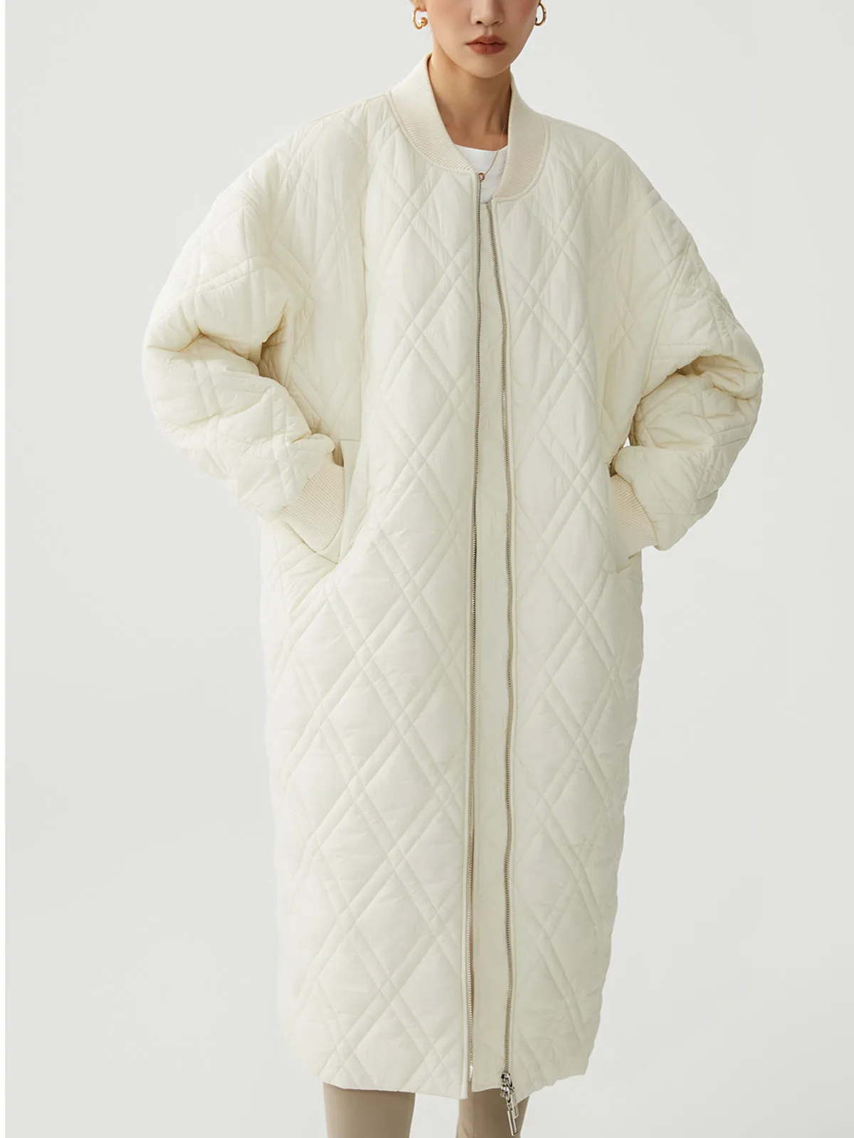 Longline Quilted Puffer Zip Up Coat sold by COMMENSE product image thumbnail 3