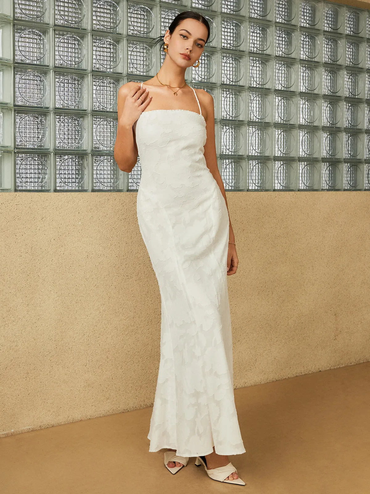 Elegant Jacquard Backless Cami Long Dress sold by COMMENSE product image thumbnail 3