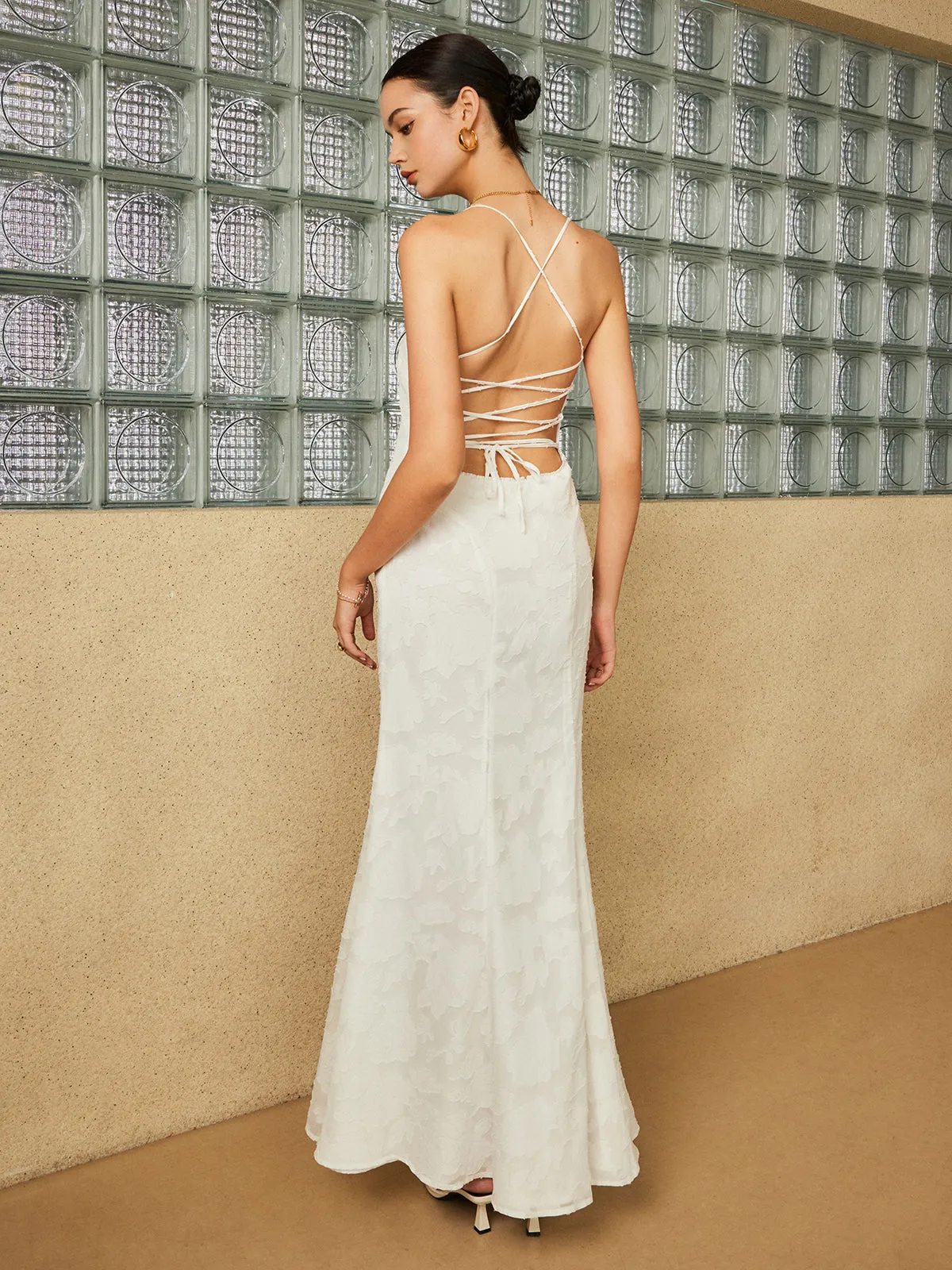 Elegant Jacquard Backless Cami Long Dress sold by COMMENSE product image thumbnail 2