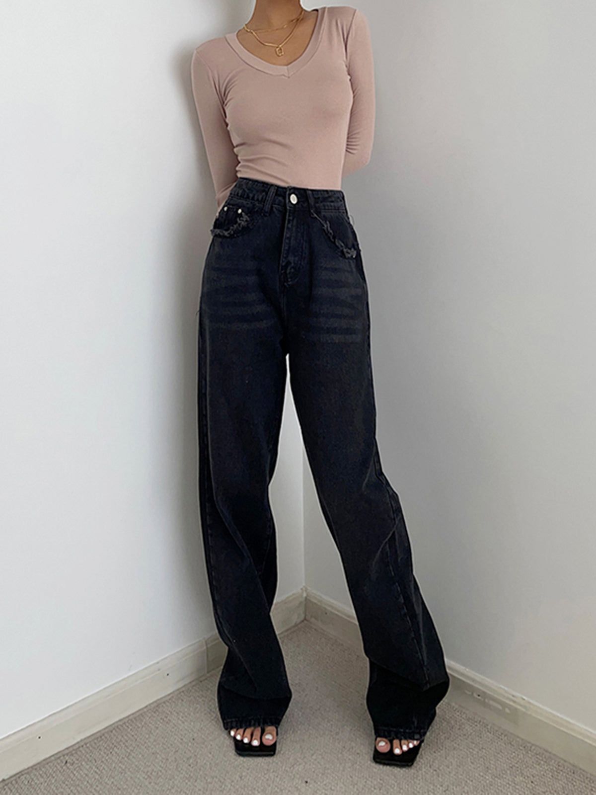 Raw Trim Pockets Straight Leg Pants sold by COMMENSE product image thumbnail 5