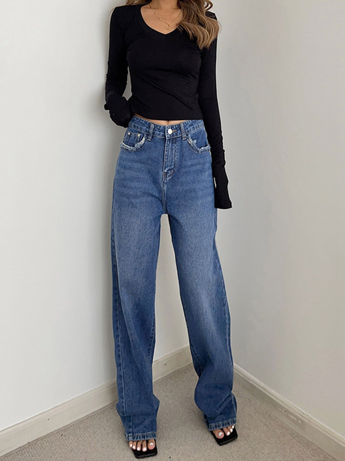 Raw Trim Pockets Straight Leg Pants sold by COMMENSE product image thumbnail 3