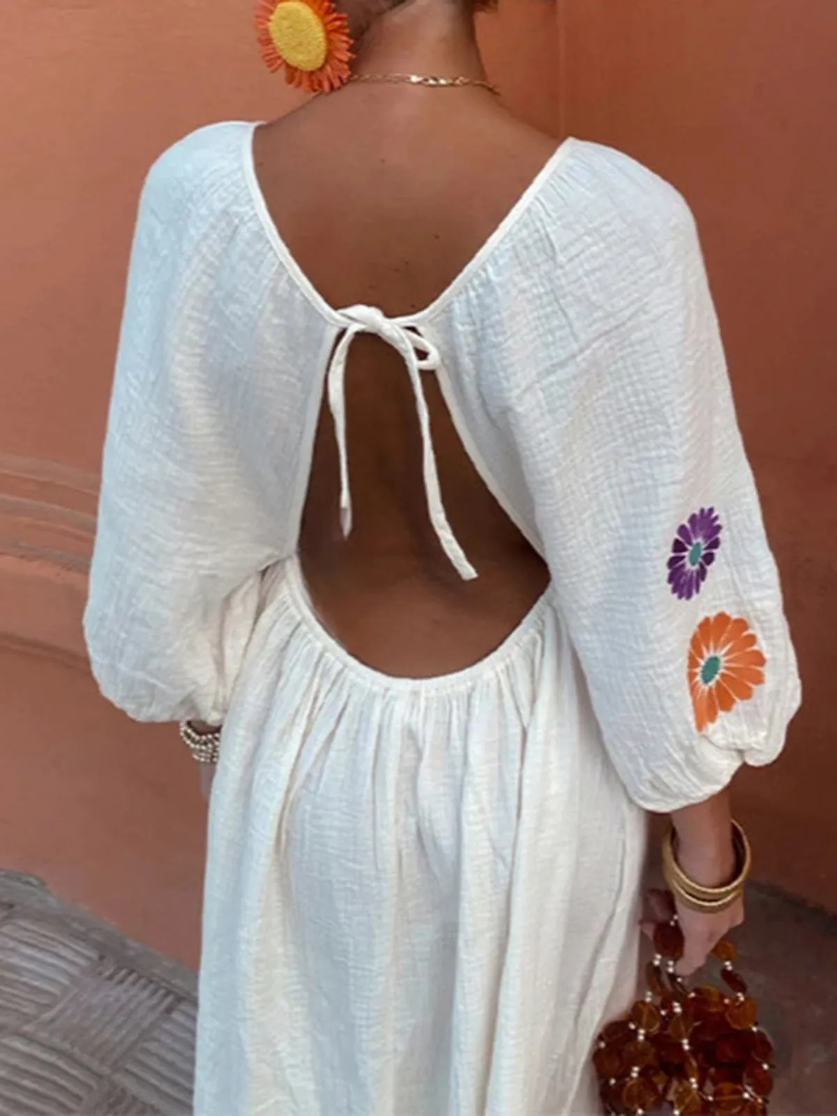 Backless Embroidery V-Neck Floral Dress sold by COMMENSE product image thumbnail 5