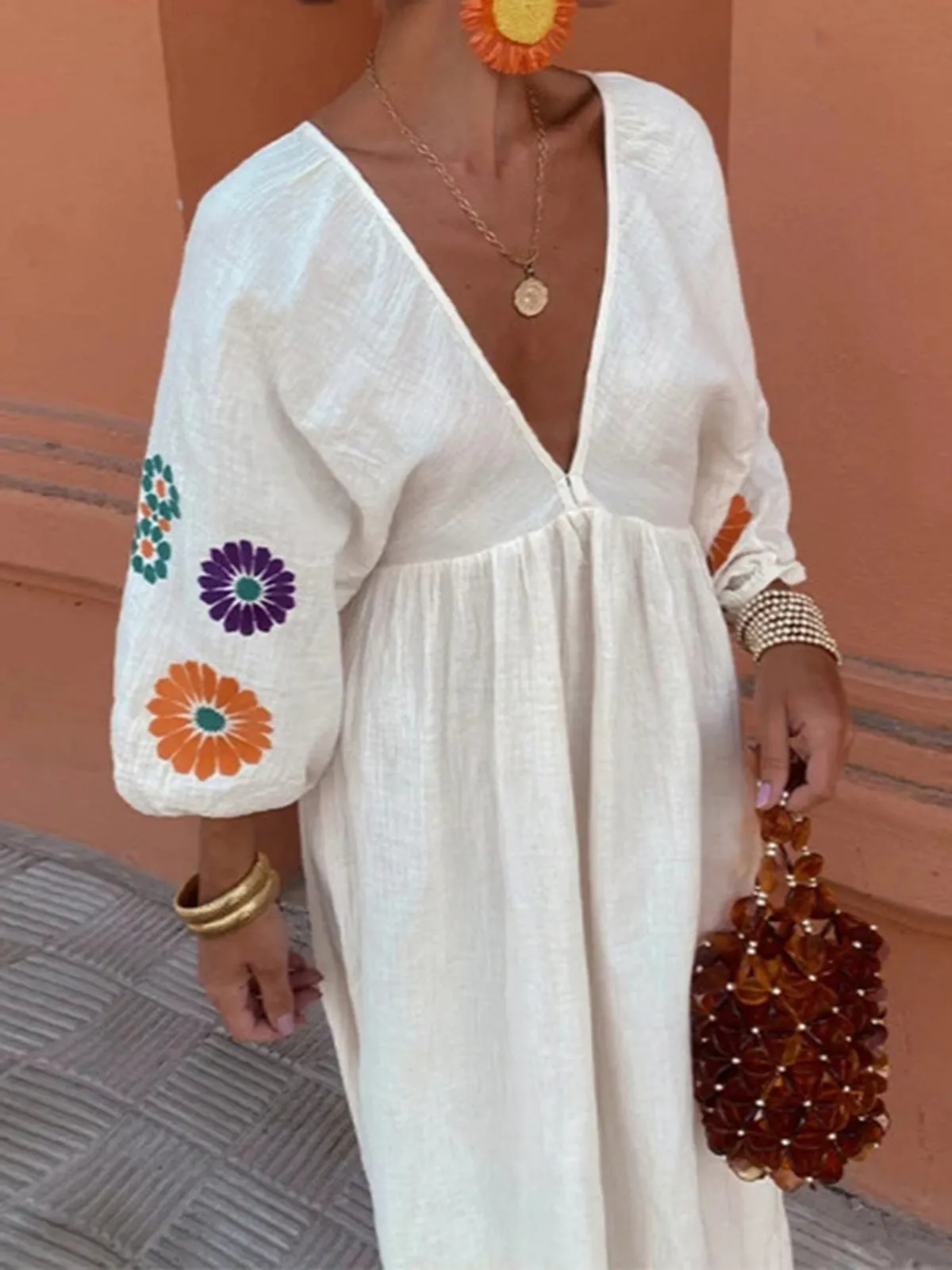 Backless Embroidery V-Neck Floral Dress sold by COMMENSE product image thumbnail 2