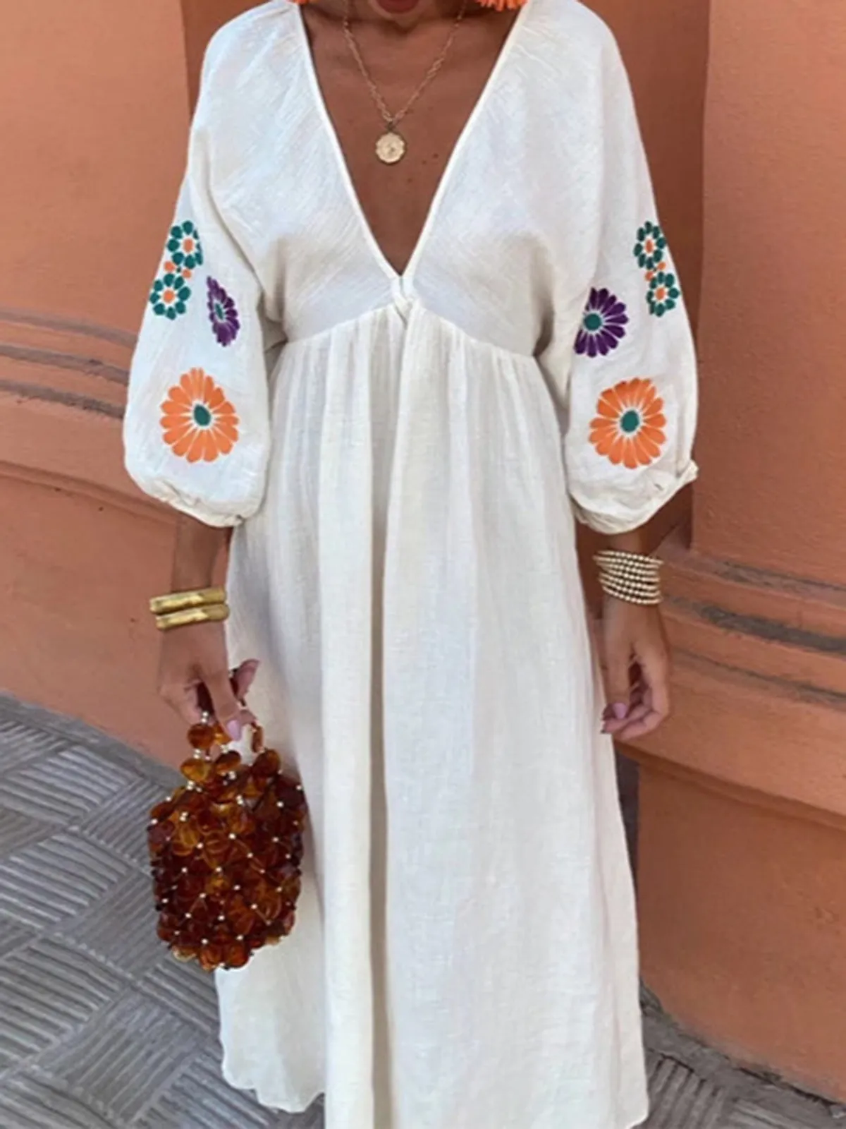 Backless Embroidery V-Neck Floral Dress sold by COMMENSE product image thumbnail 3