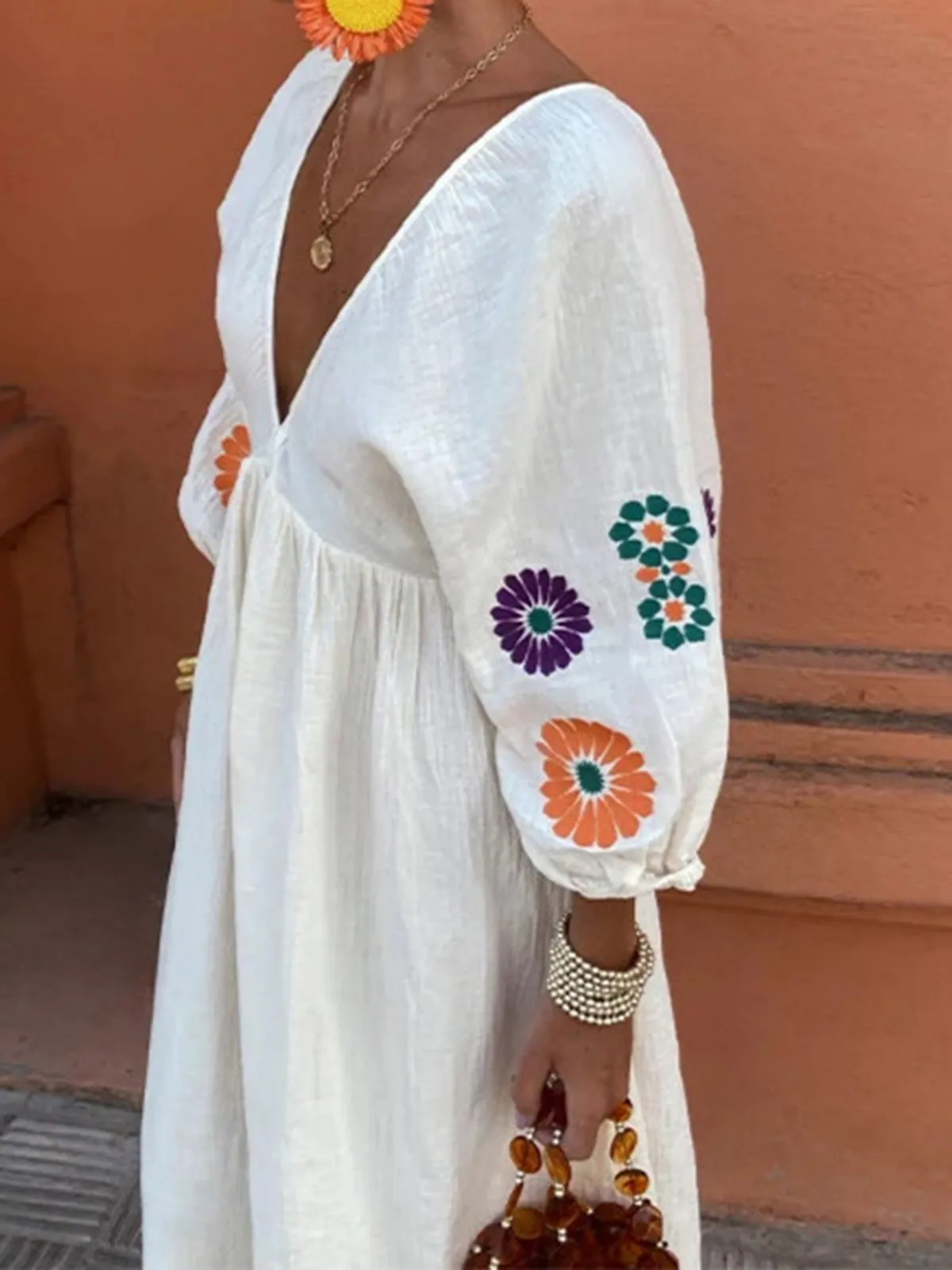 Backless Embroidery V-Neck Floral Dress sold by COMMENSE product image thumbnail 4