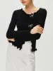 Rhinestone Bow Lettuce Trim Sweater sold by COMMENSE