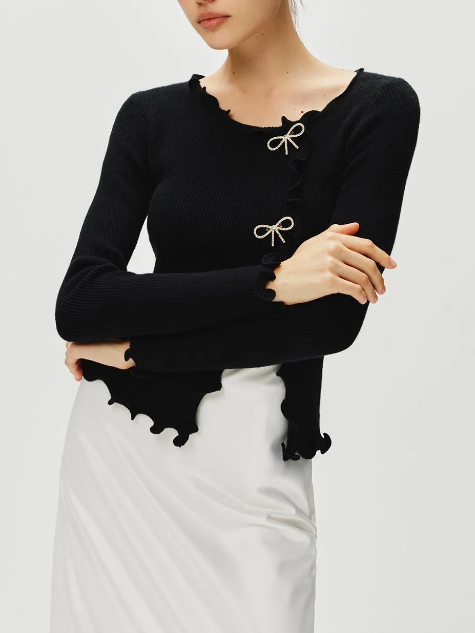 Rhinestone Bow Lettuce Trim Sweater sold by COMMENSE product image thumbnail 3