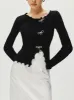 Rhinestone Bow Lettuce Trim Sweater sold by COMMENSE