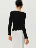Rhinestone Bow Lettuce Trim Sweater sold by COMMENSE