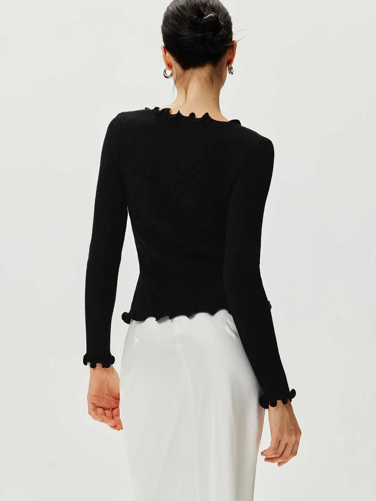 Rhinestone Bow Lettuce Trim Sweater sold by COMMENSE product image thumbnail 5