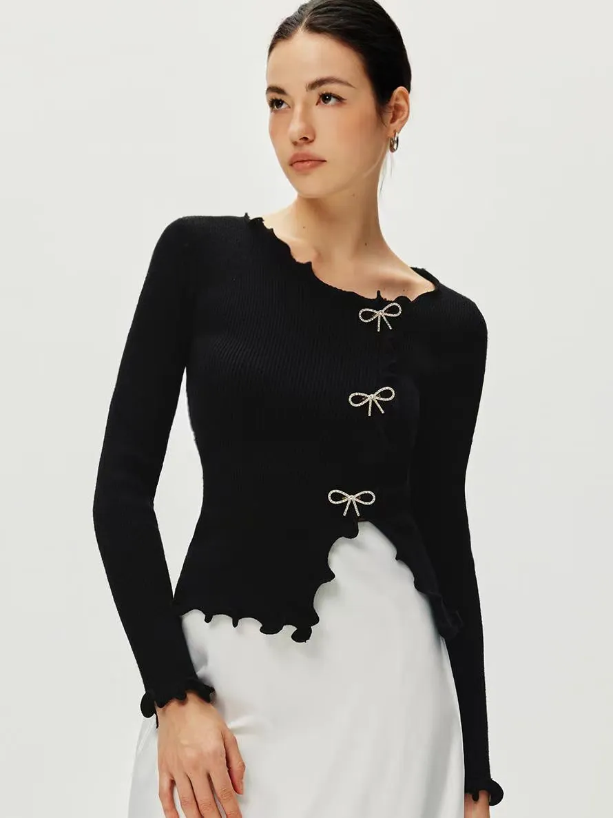 Rhinestone Bow Lettuce Trim Sweater sold by COMMENSE product image thumbnail 2