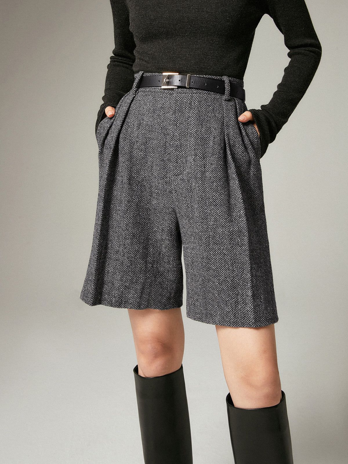 Herringbone Bermuda Shorts sold by COMMENSE