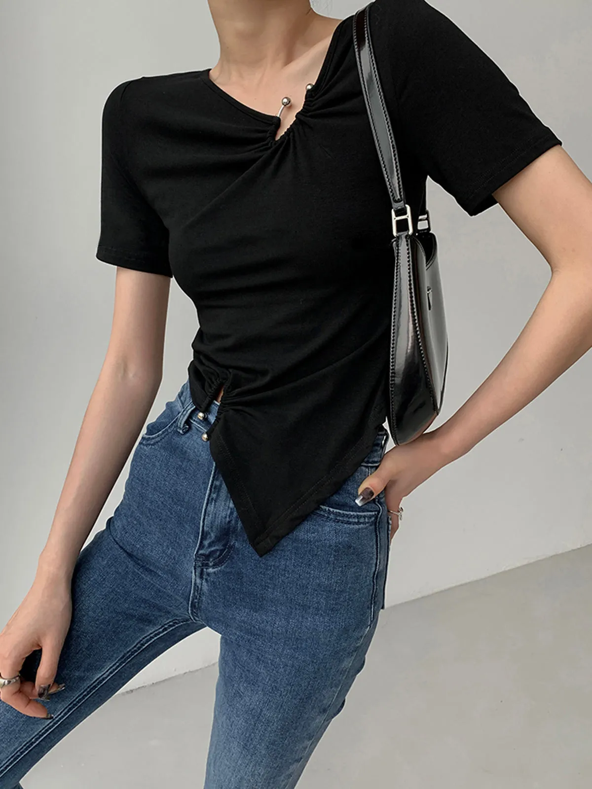 Slinky Metal Ring Short Sleeve Top sold by COMMENSE product image thumbnail 3