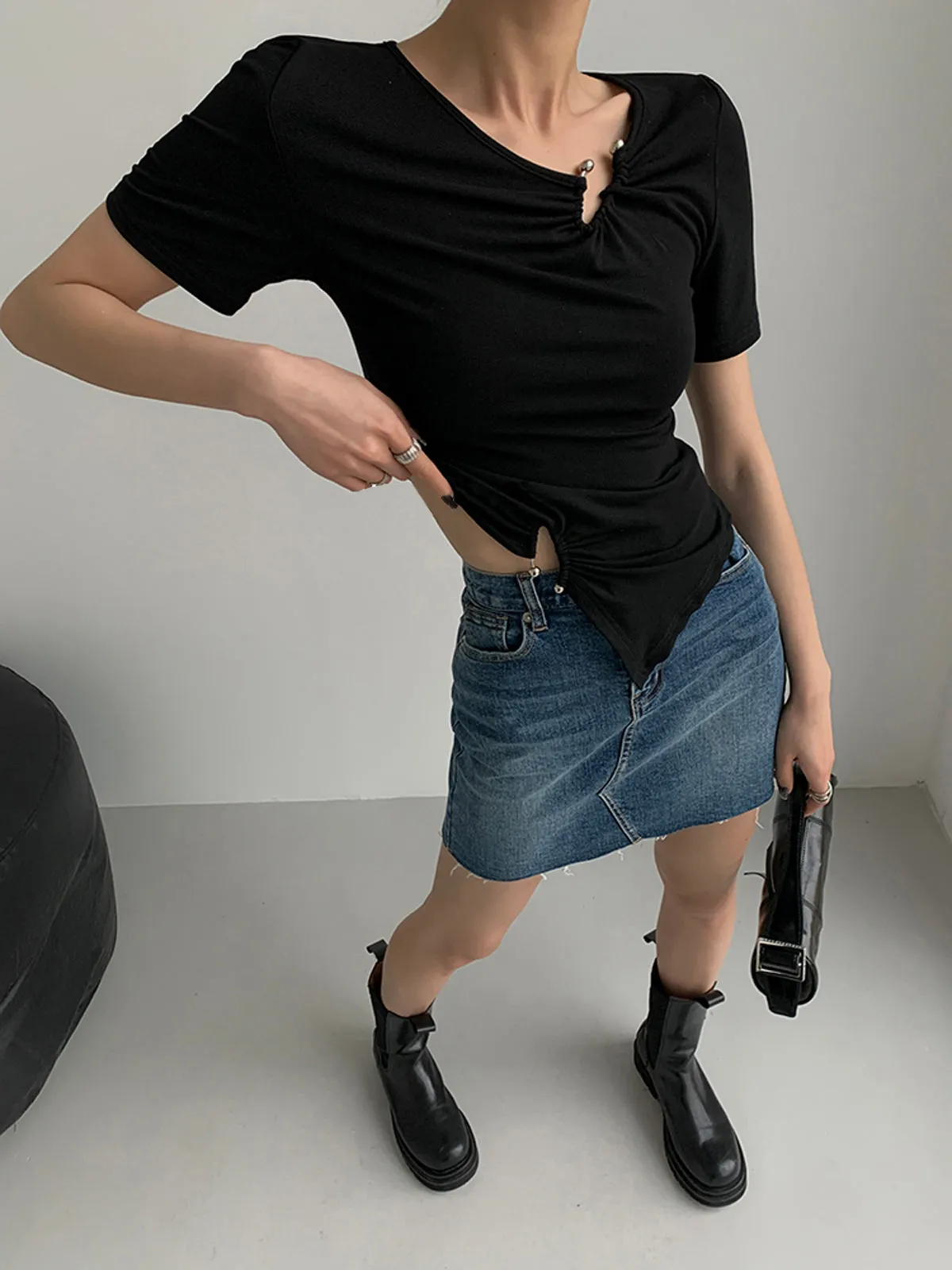 Slinky Metal Ring Short Sleeve Top sold by COMMENSE product image thumbnail 4