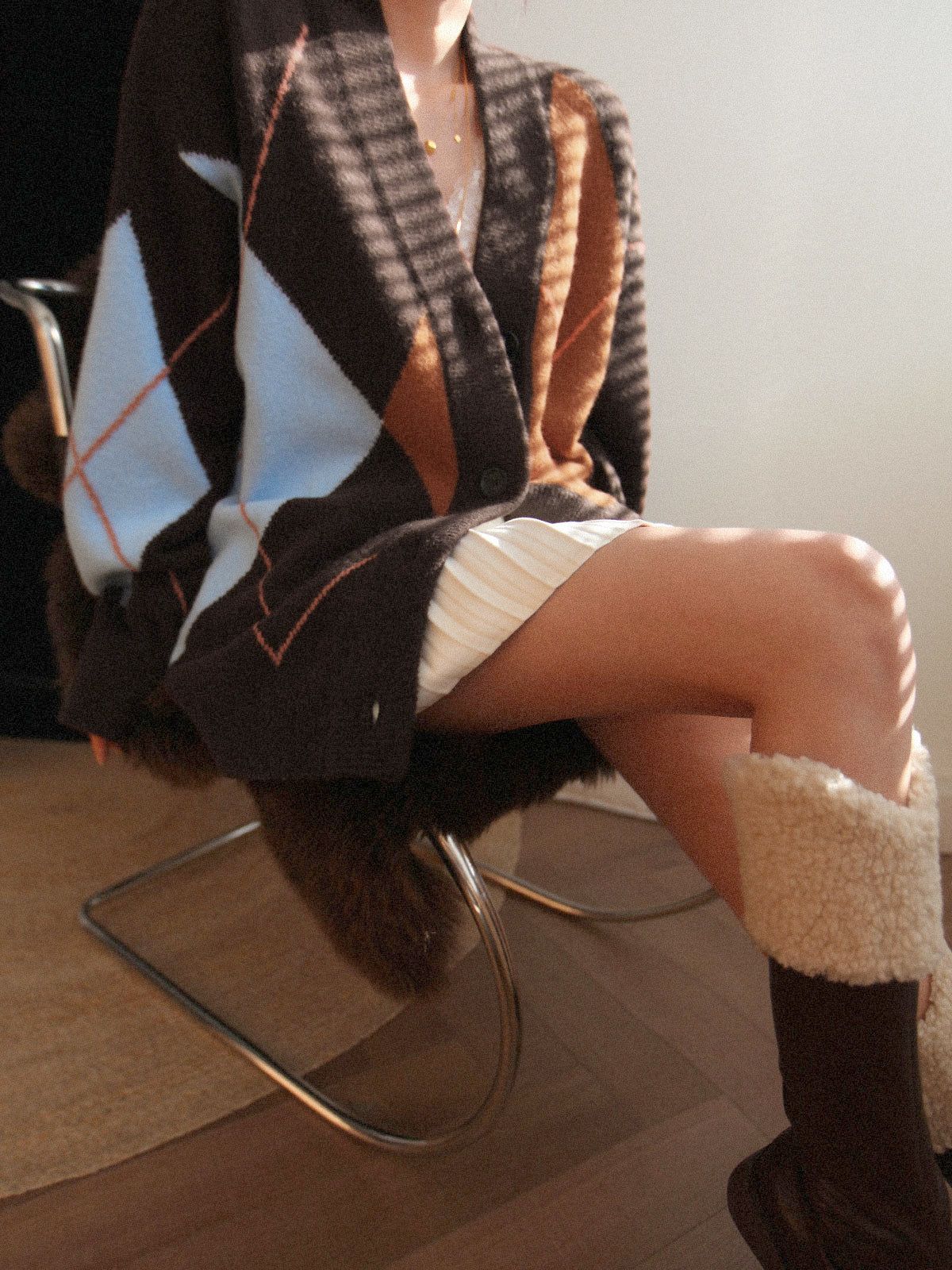 Colorblock Argyle Button Cardigan sold by COMMENSE product image thumbnail 3