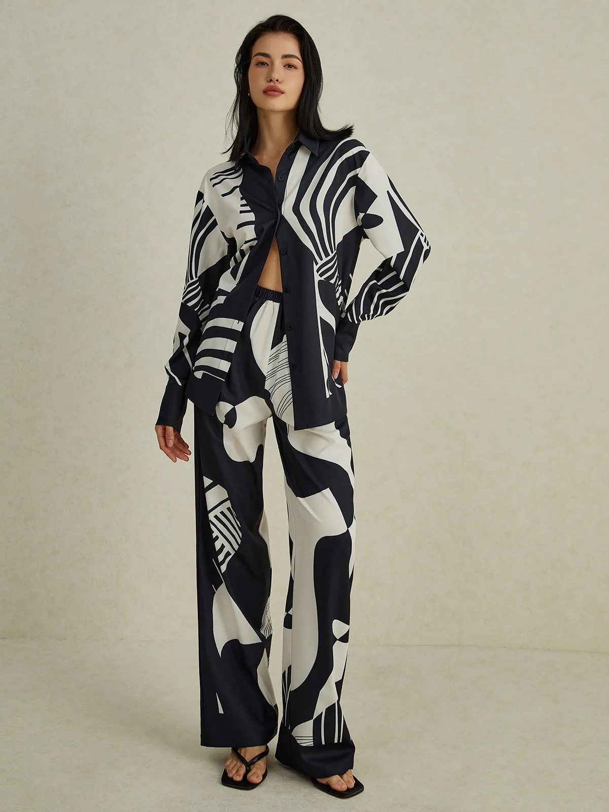 Irregular Print Wide Leg Pants Set sold by COMMENSE