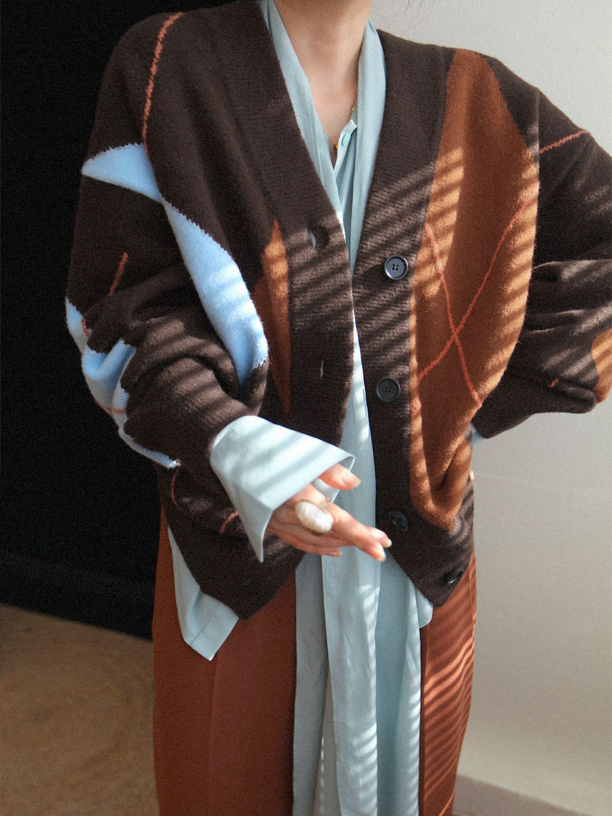 Colorblock Argyle Button Cardigan sold by COMMENSE product image thumbnail 4